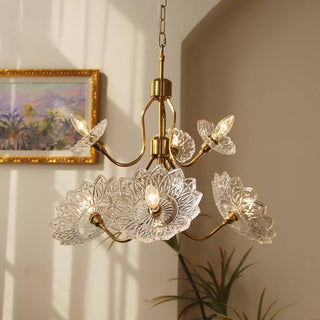 Lustra Lustre Vintage Floral en Verre et Laiton