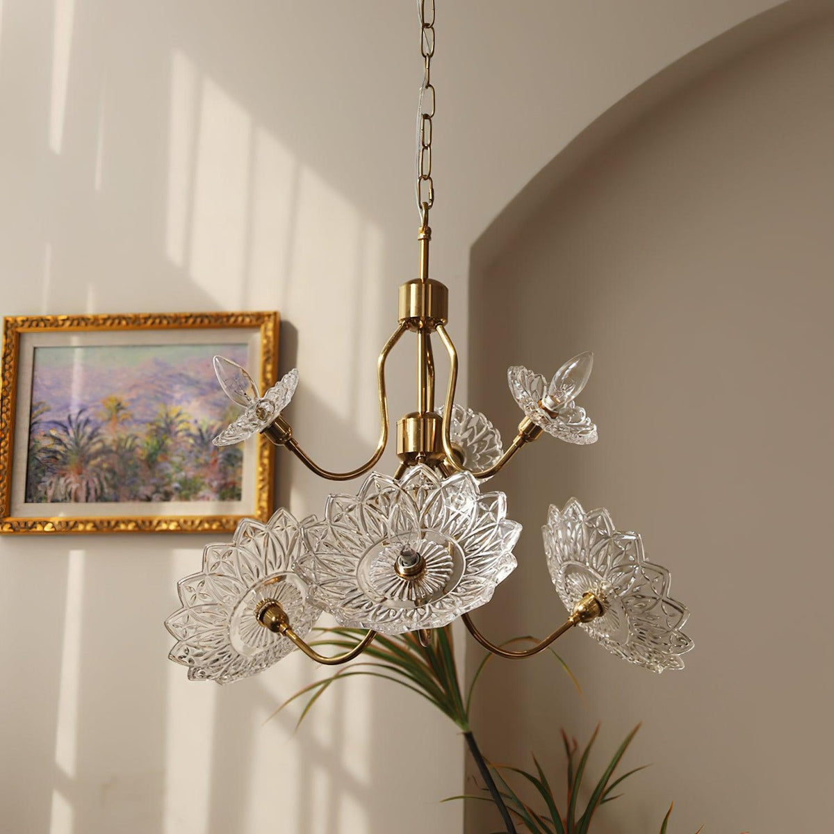 Zorora Lustre Vintage Floral en Verre et Laiton