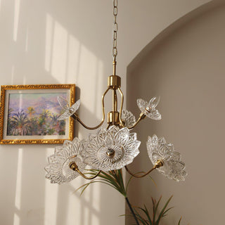 Lustra Lustre Vintage Floral en Verre et Laiton