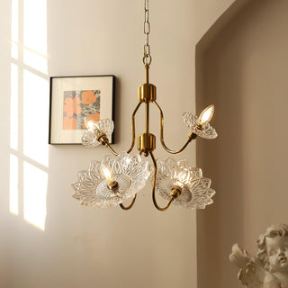 Lustra Lustre Vintage Floral en Verre et Laiton
