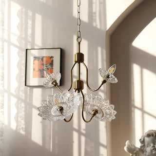 Lustra Lustre Vintage Floral en Verre et Laiton