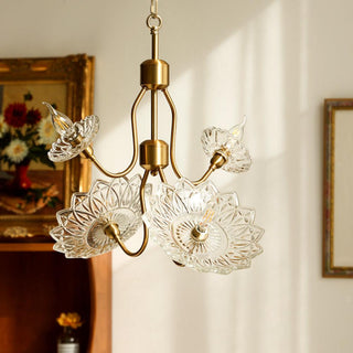 Lustra Lustre Vintage Floral en Verre et Laiton