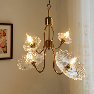 Lustra Lustre Vintage Floral en Verre et Laiton