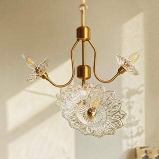 Lustra Lustre Vintage Floral en Verre et Laiton