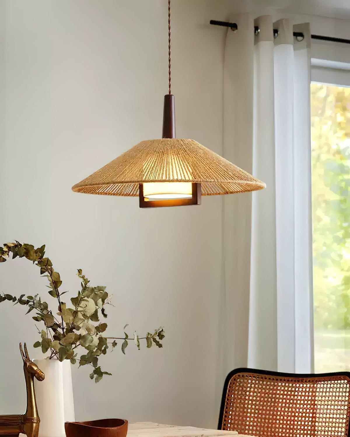 Fidoya Woven Rattan Cone Pendant Light-Neutral Decor