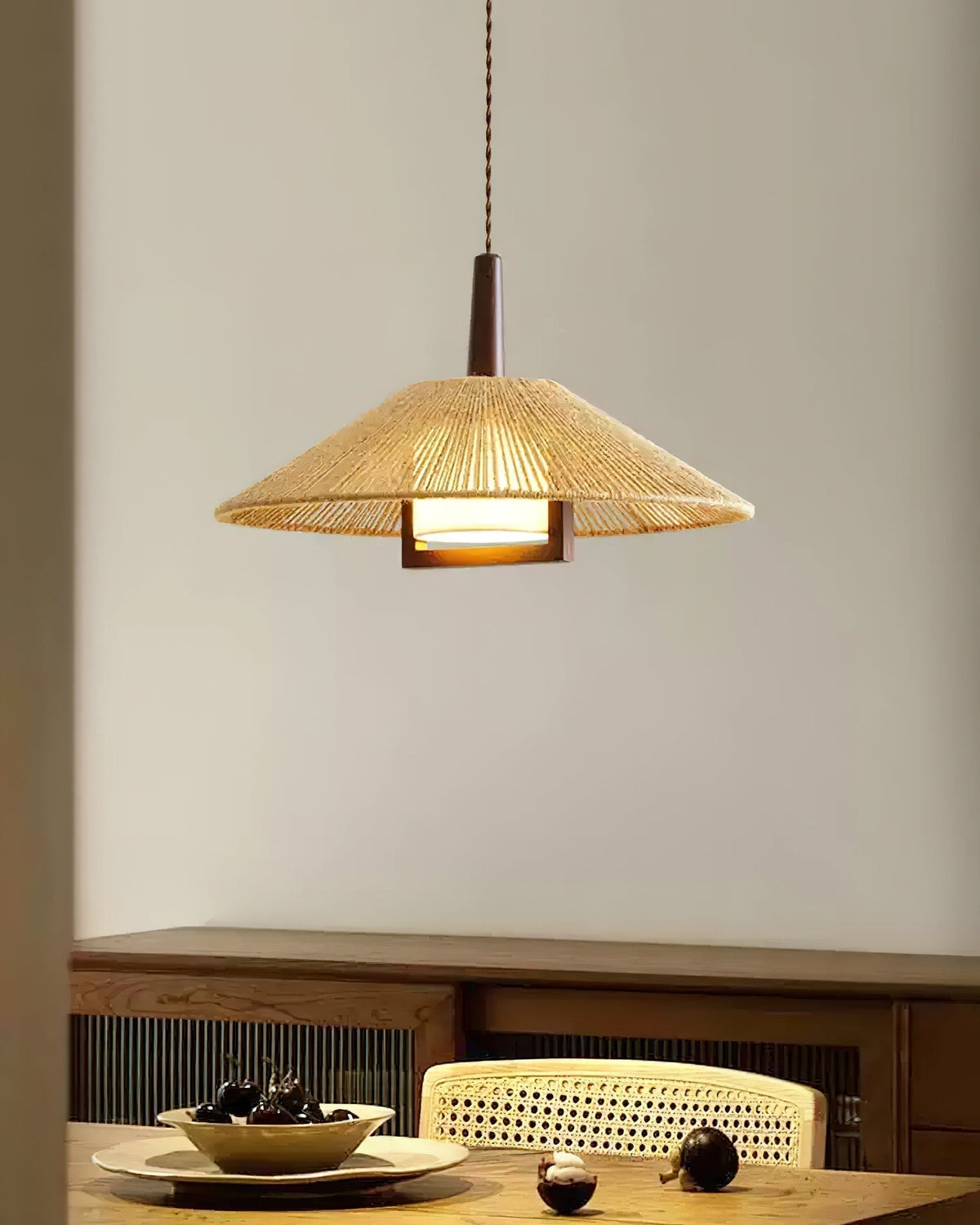 Fidoya Woven Rattan Cone Pendant Light-Neutral Decor