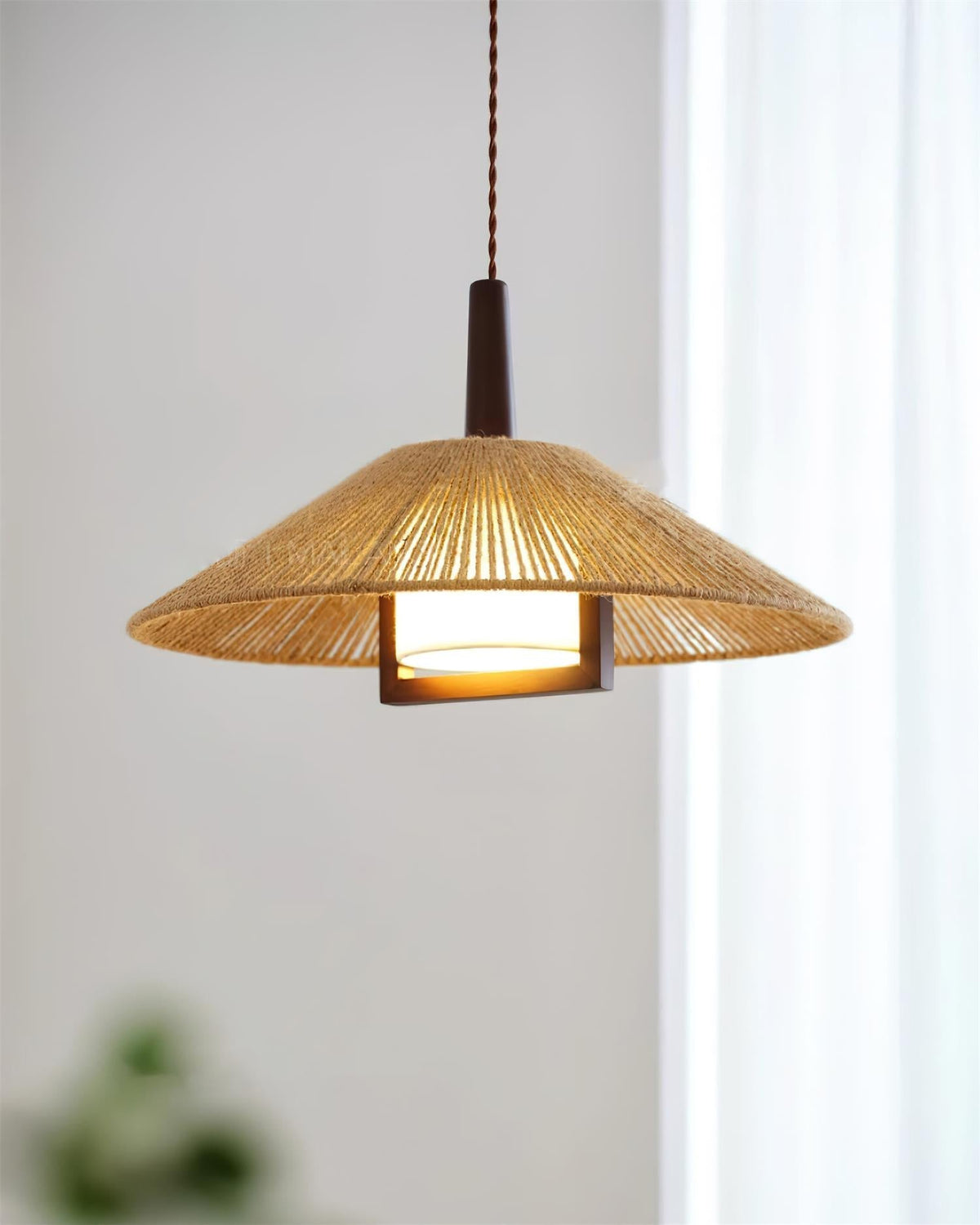Fidoya Woven Rattan Cone Pendant Light-Neutral Decor