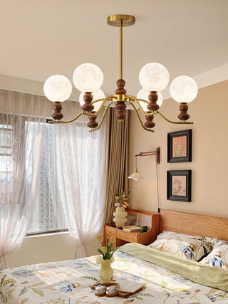 Virelle Lustre Lustra Laiton Bois Globe de Lune Élégant