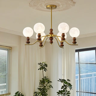 Virelle Lustre Lustra Laiton Bois Globe de Lune Élégant