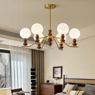 Virelle Lustre Lustra Laiton Bois Globe de Lune Élégant