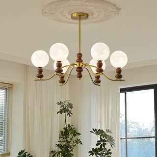 Virelle Lustre Lustra Laiton Bois Globe de Lune Élégant