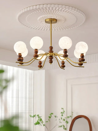 Virelle Lustre Lustra Laiton Bois Globe de Lune Élégant