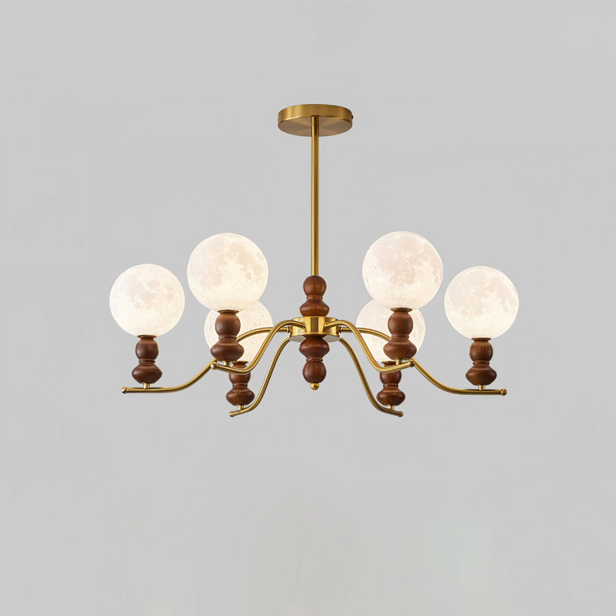 Virelle Lustre Lustra Laiton Bois Globe de Lune Élégant