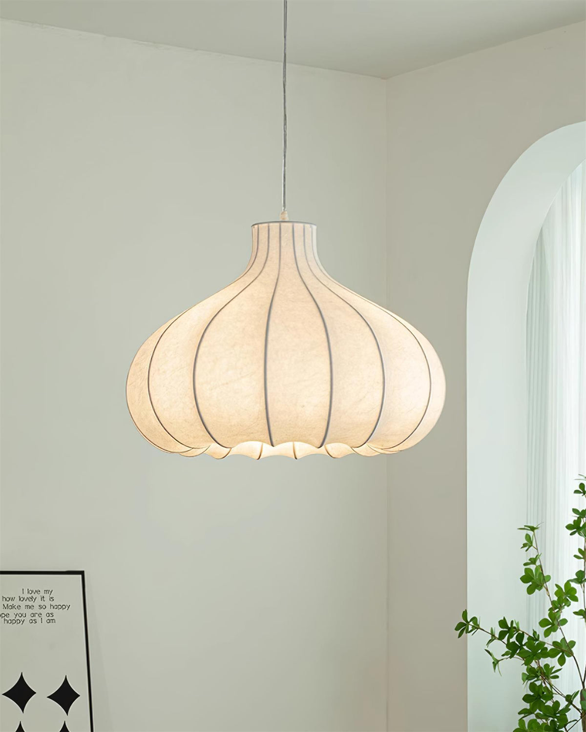 Pendant Light Silky Pleated Silk Shade White-Neutral Decor