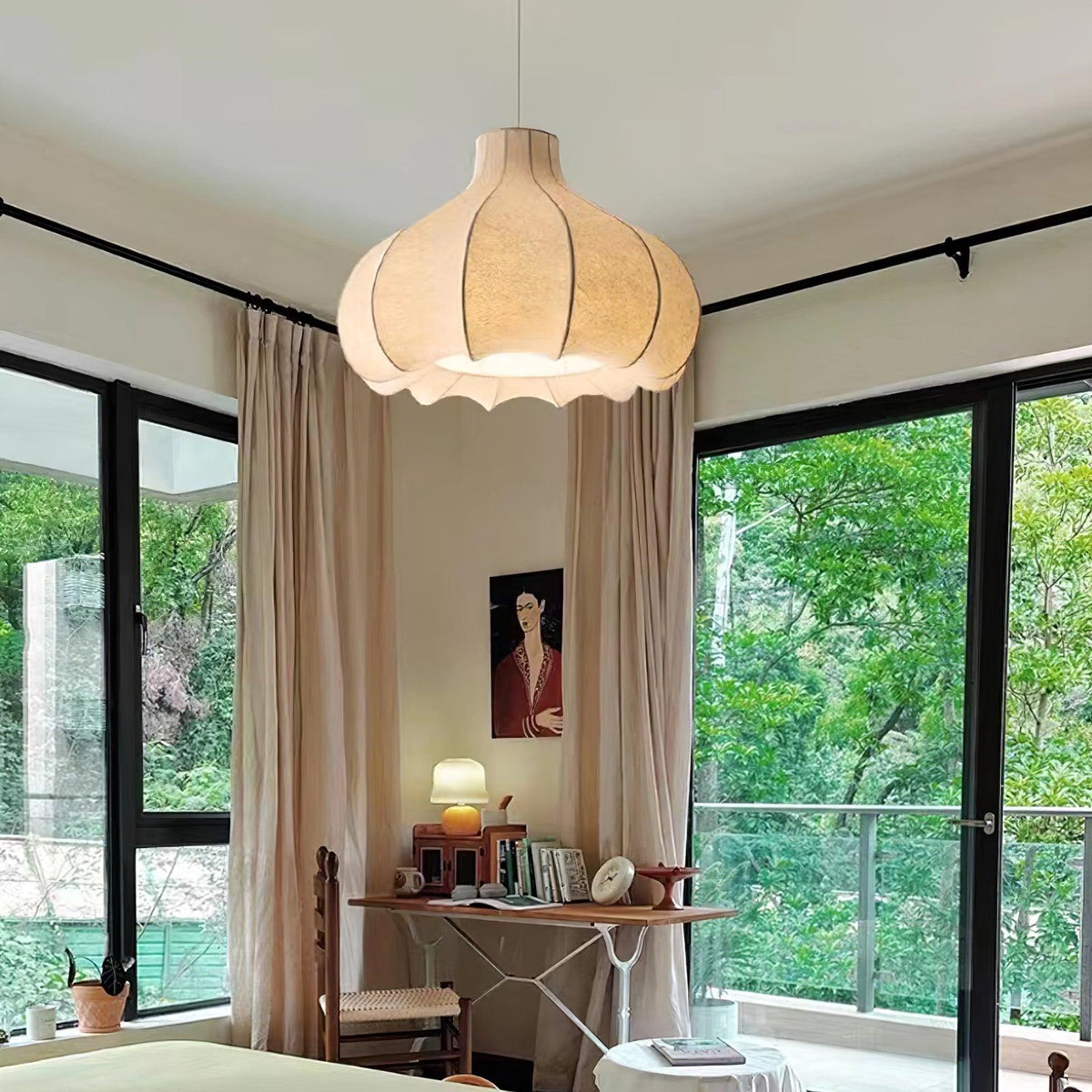 Pendant Light Silky Pleated Silk Shade White-Neutral Decor