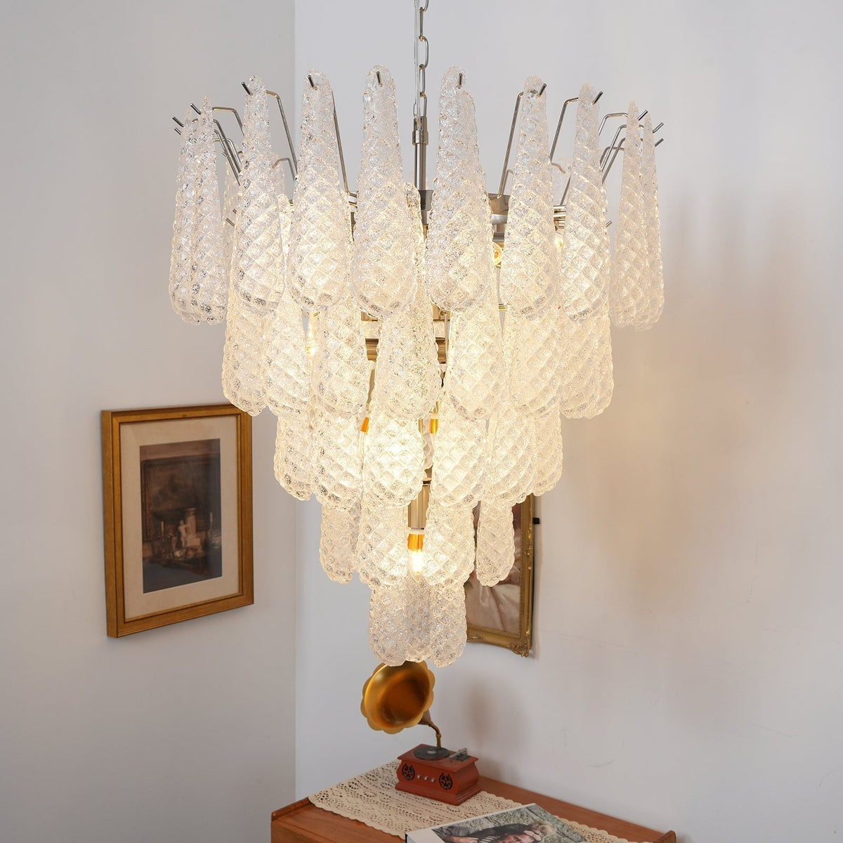 Dareva Lustre Transparent Murano Verre Goutte Rosée Superposé
