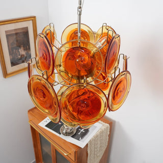 Aurora Lustre en Verre de Murano Orange Disque Superposé
