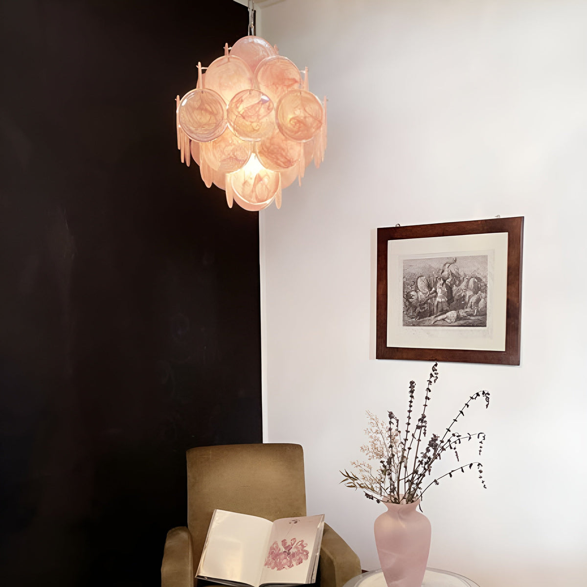 Casira Lustre Rose à Disques Superposés Artisanal