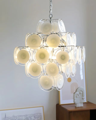 Aurora Lustre Blanc Murano Verre Disques Grappe