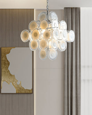 Aurora Lustre Blanc Murano Verre Disques Grappe