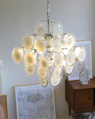 Aurora Lustre Blanc Murano Verre Disques Grappe