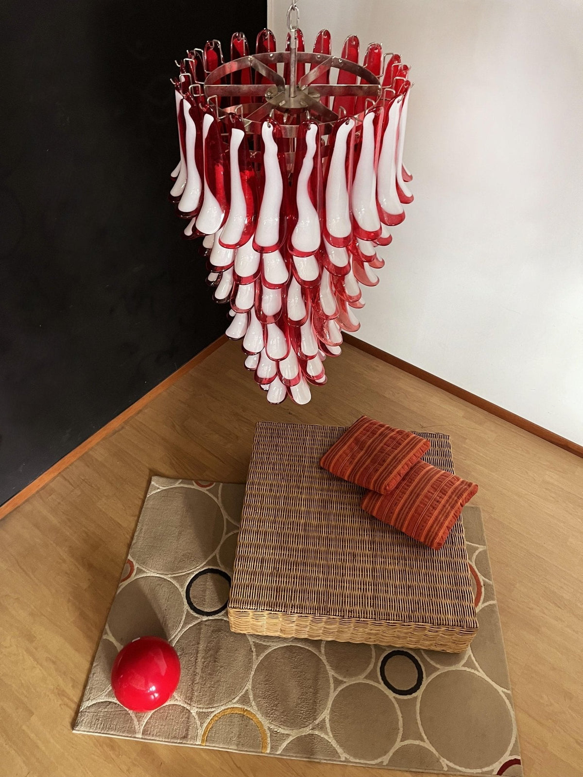 Clarevia Lustre en Verre de Murano Rouge et Blanc