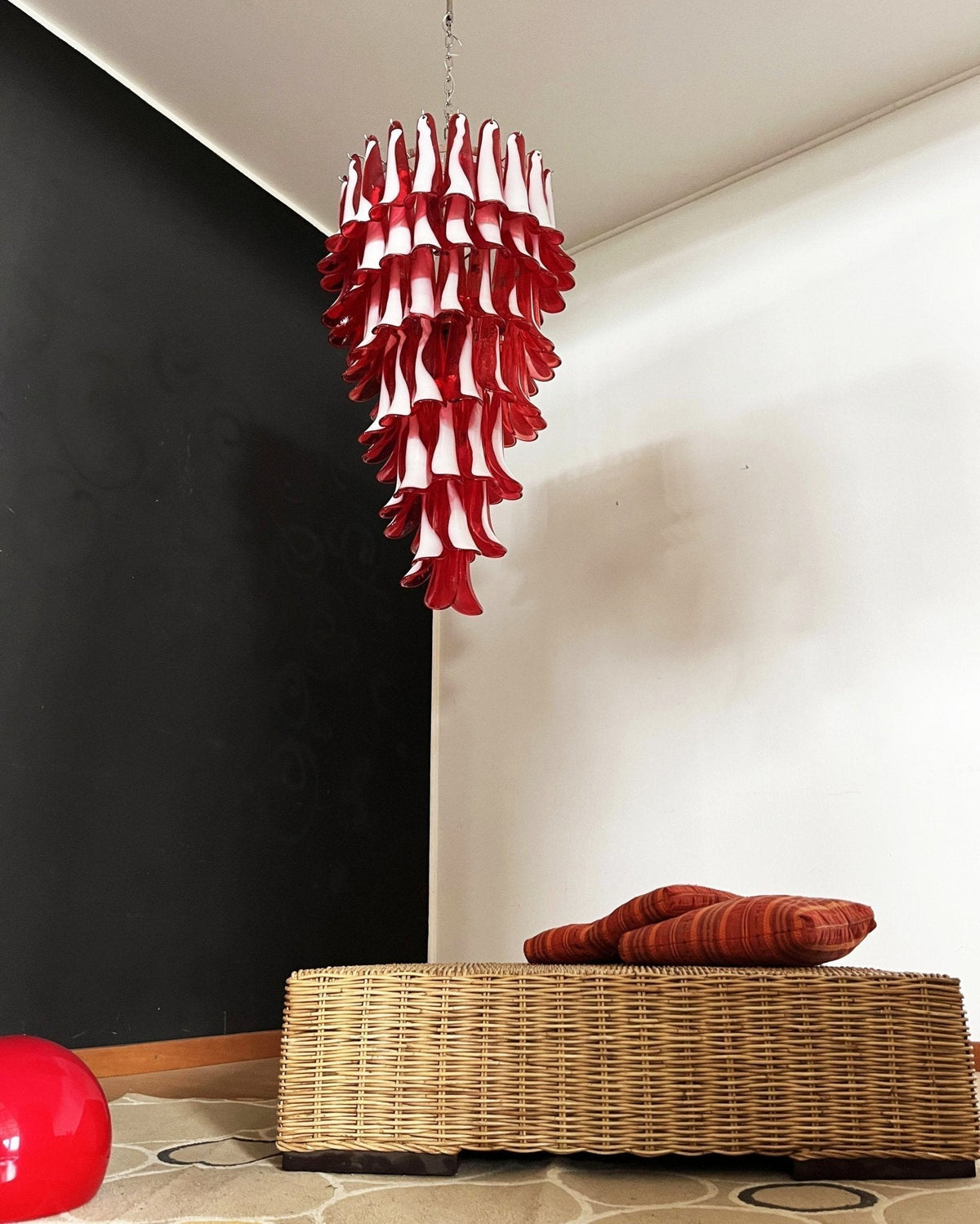 Clarevia Lustre en Verre de Murano Rouge et Blanc