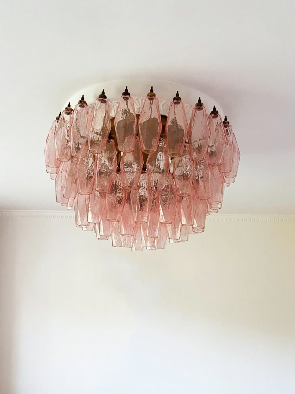 Perina Plafonnier Rose Losange Verre Superposé Vintage Élégance