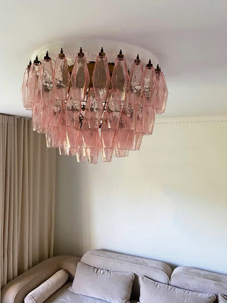 Aurora Plafonnier Rose Losange Verre Superposé Vintage Élégance