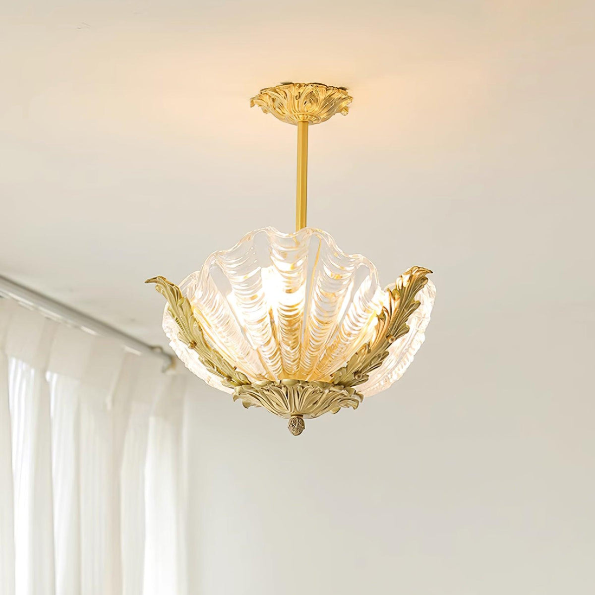 Murano Pendant Lamp Pink Shell Brass Baroque-Neutral Decor