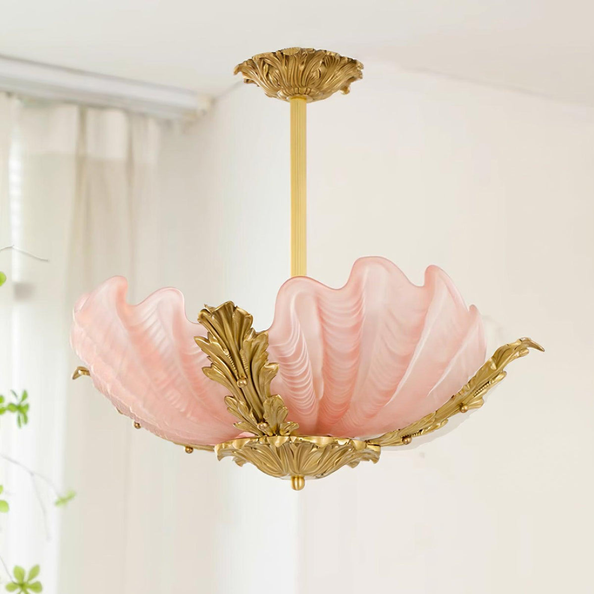 Murano Pendant Lamp Pink Shell Brass Baroque-Neutral Decor