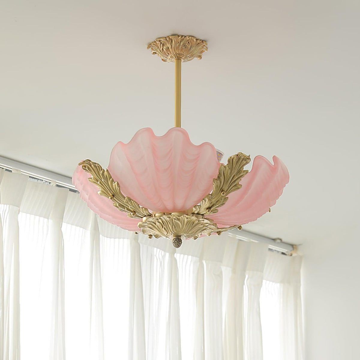 Murano Pendant Lamp Pink Shell Brass Baroque-Neutral Decor