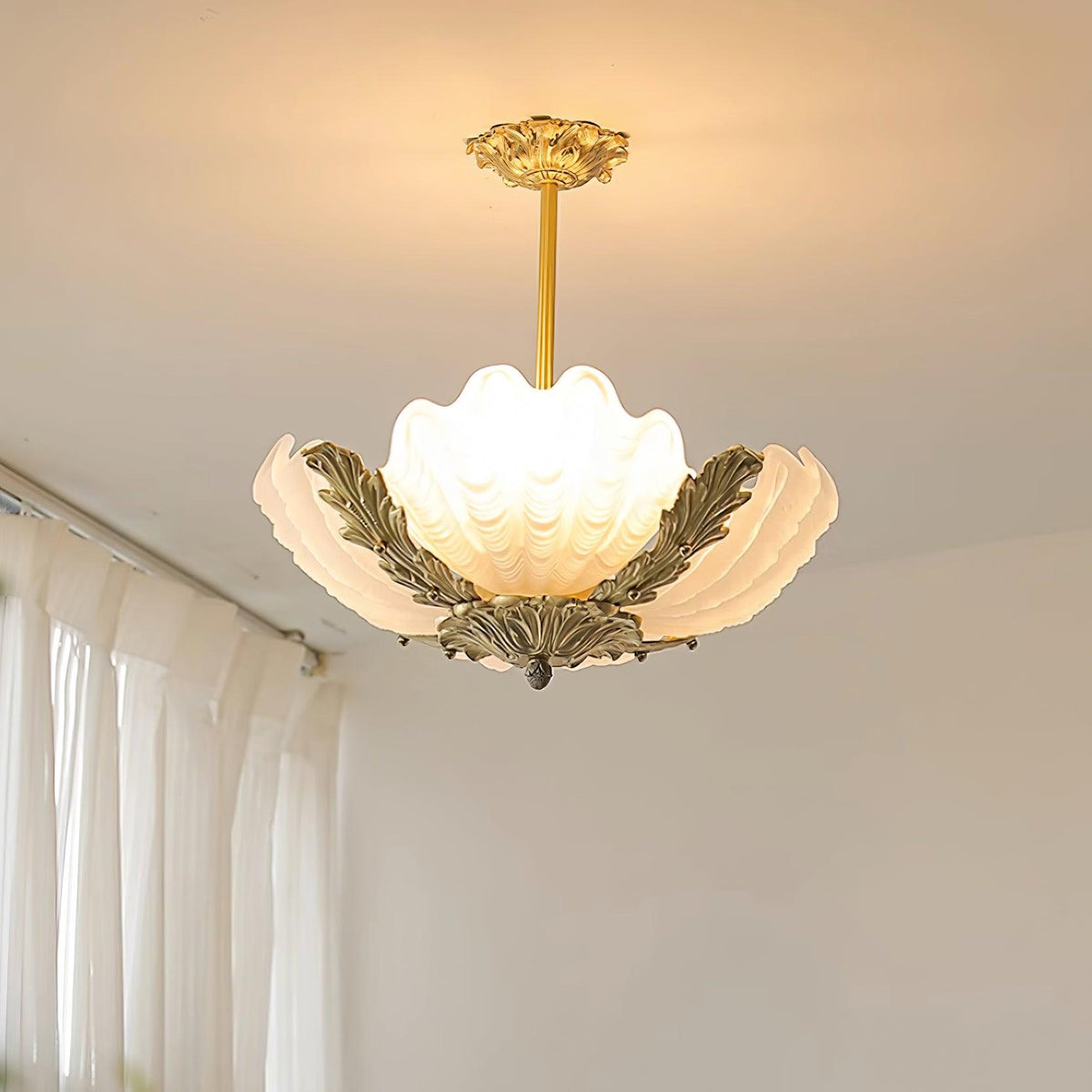 Murano Pendant Lamp Pink Shell Brass Baroque-Neutral Decor