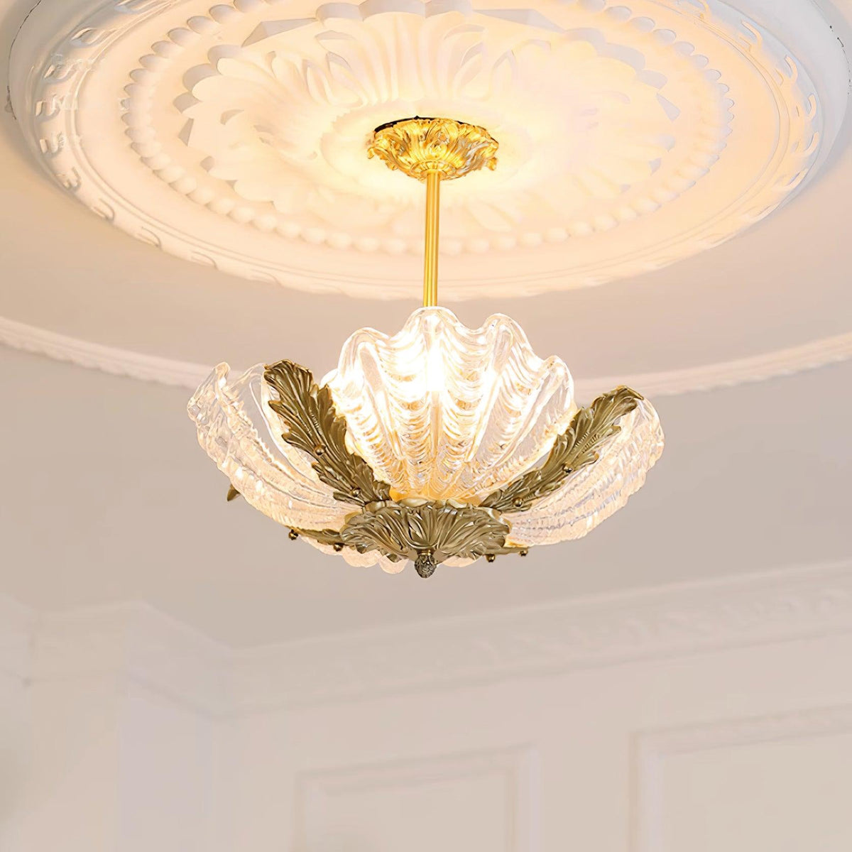 Murano Pendant Lamp Pink Shell Brass Baroque-Neutral Decor