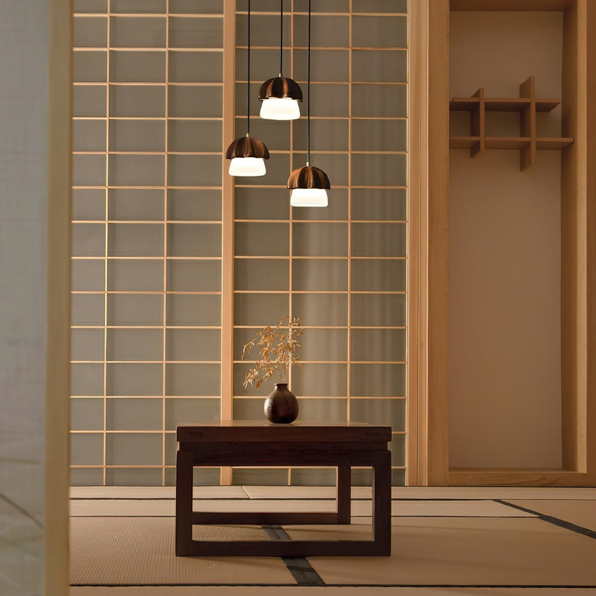 Sorora Suspension Champignon Cluster Bois & Verre
