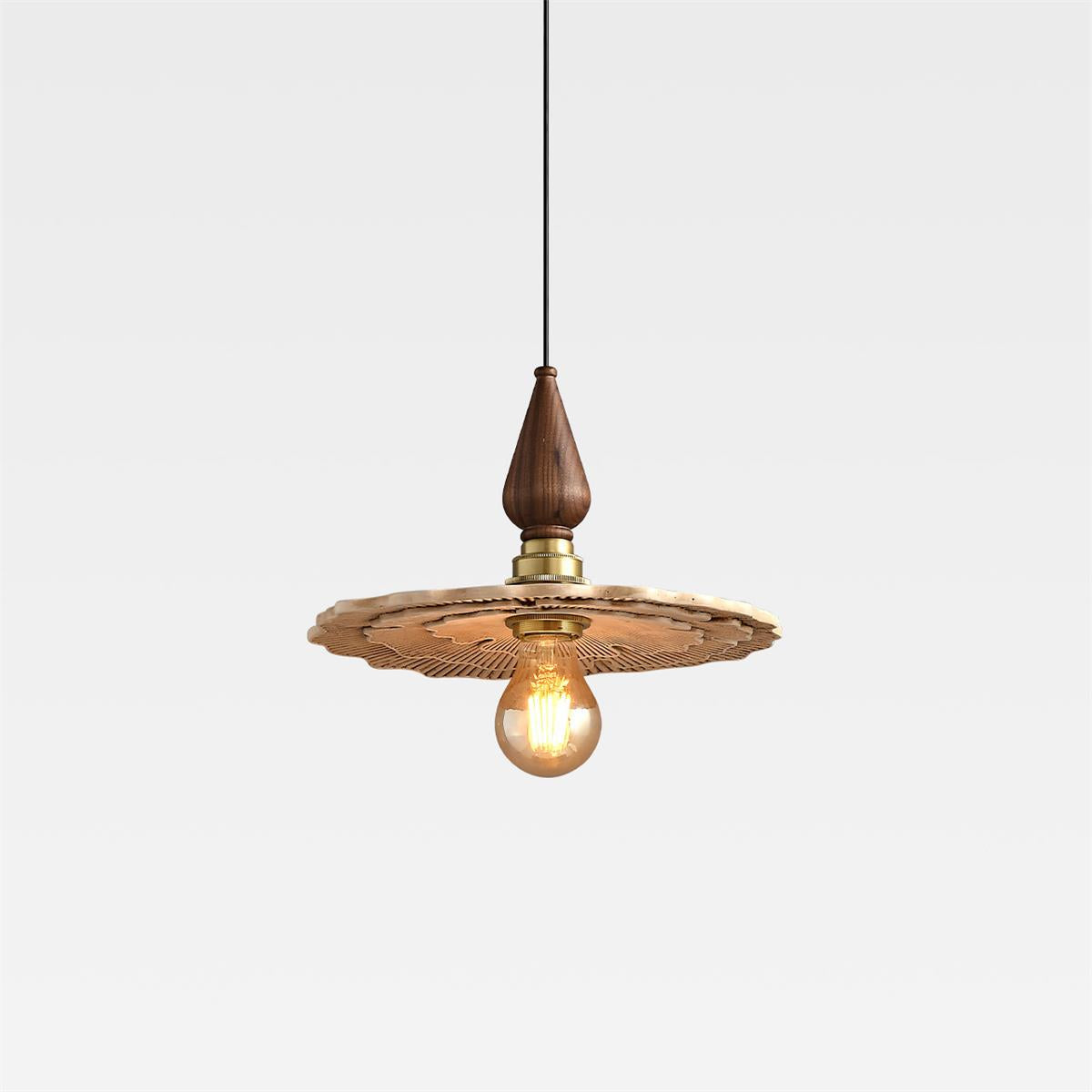 Vintage Mushroom Wooden & Brass Pendant Light-Neutral Decor