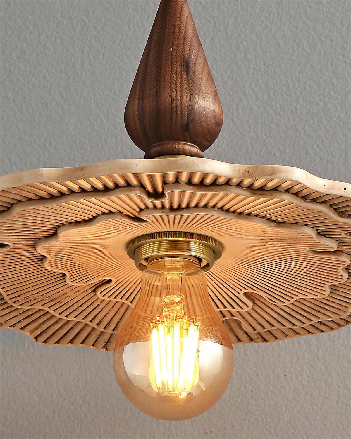 Vintage Mushroom Wooden & Brass Pendant Light-Neutral Decor