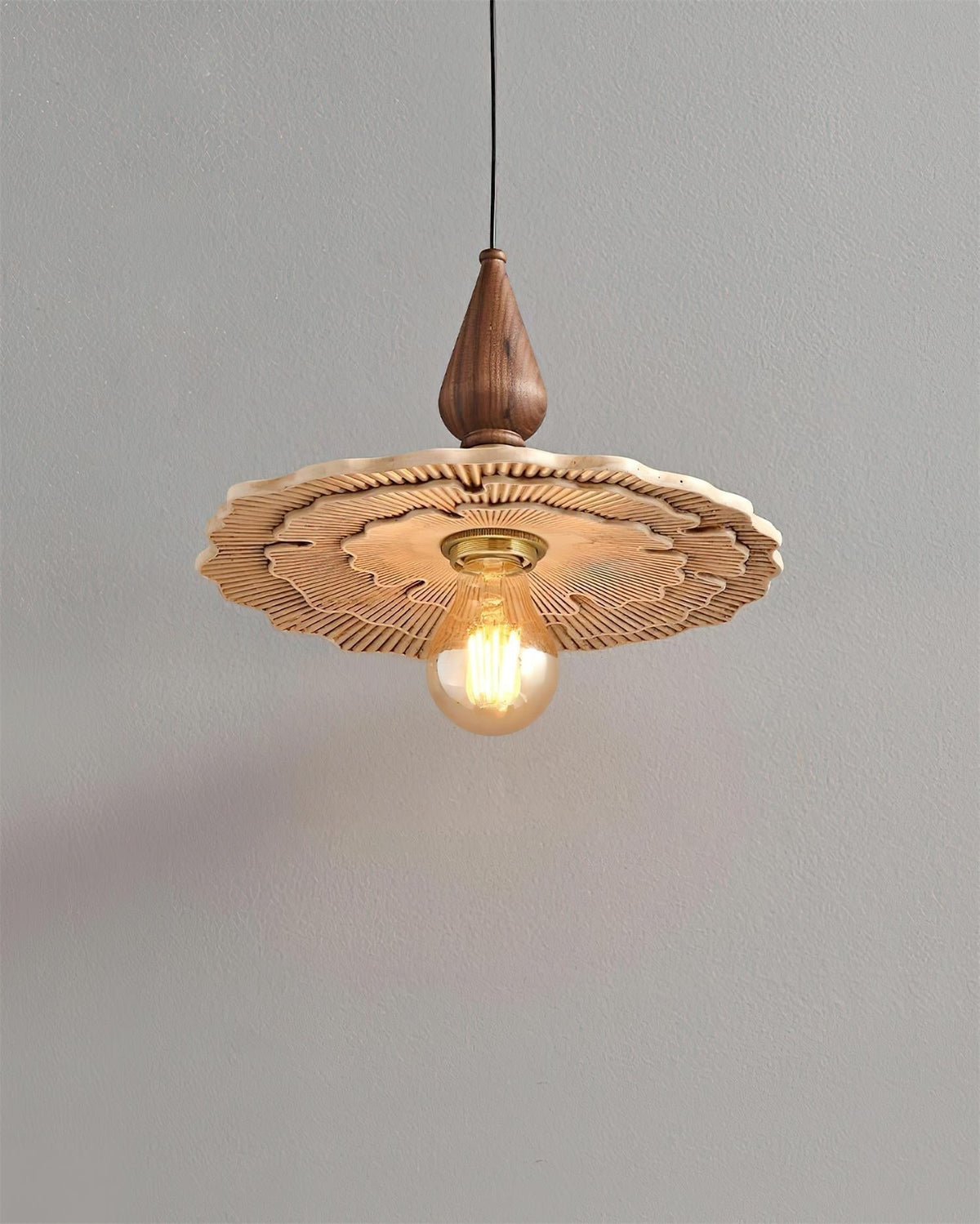Vintage Mushroom Wooden & Brass Pendant Light-Neutral Decor