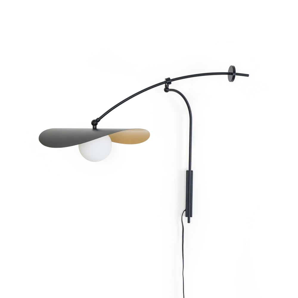 Myrna Plug-In Wall Lamp in black with glass shades.