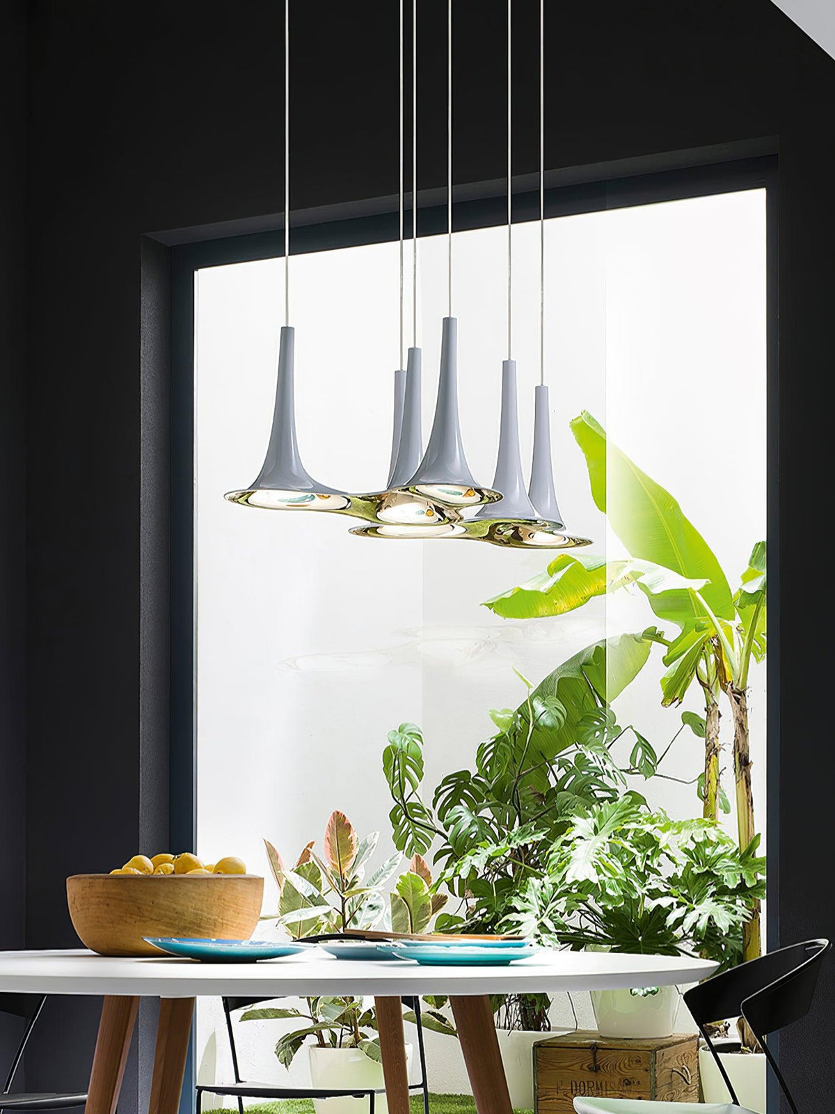 Iselessa Lampe suspendue en acrylique en forme de trompette contemporaine