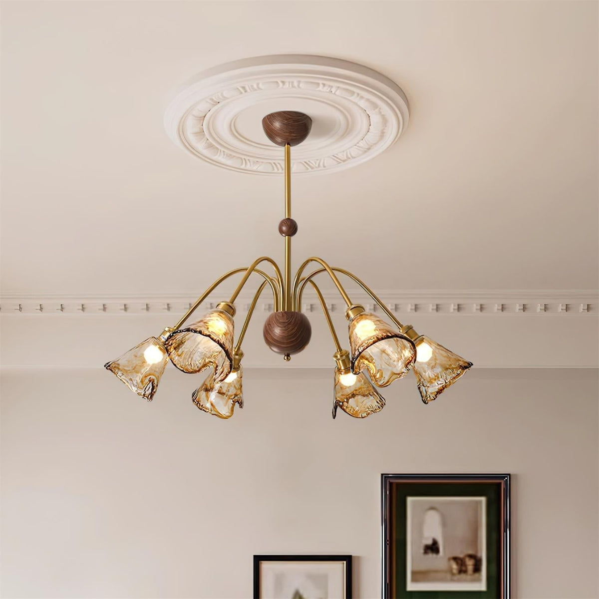 Beyona Amber Glass Chandelier-Neutral Decor