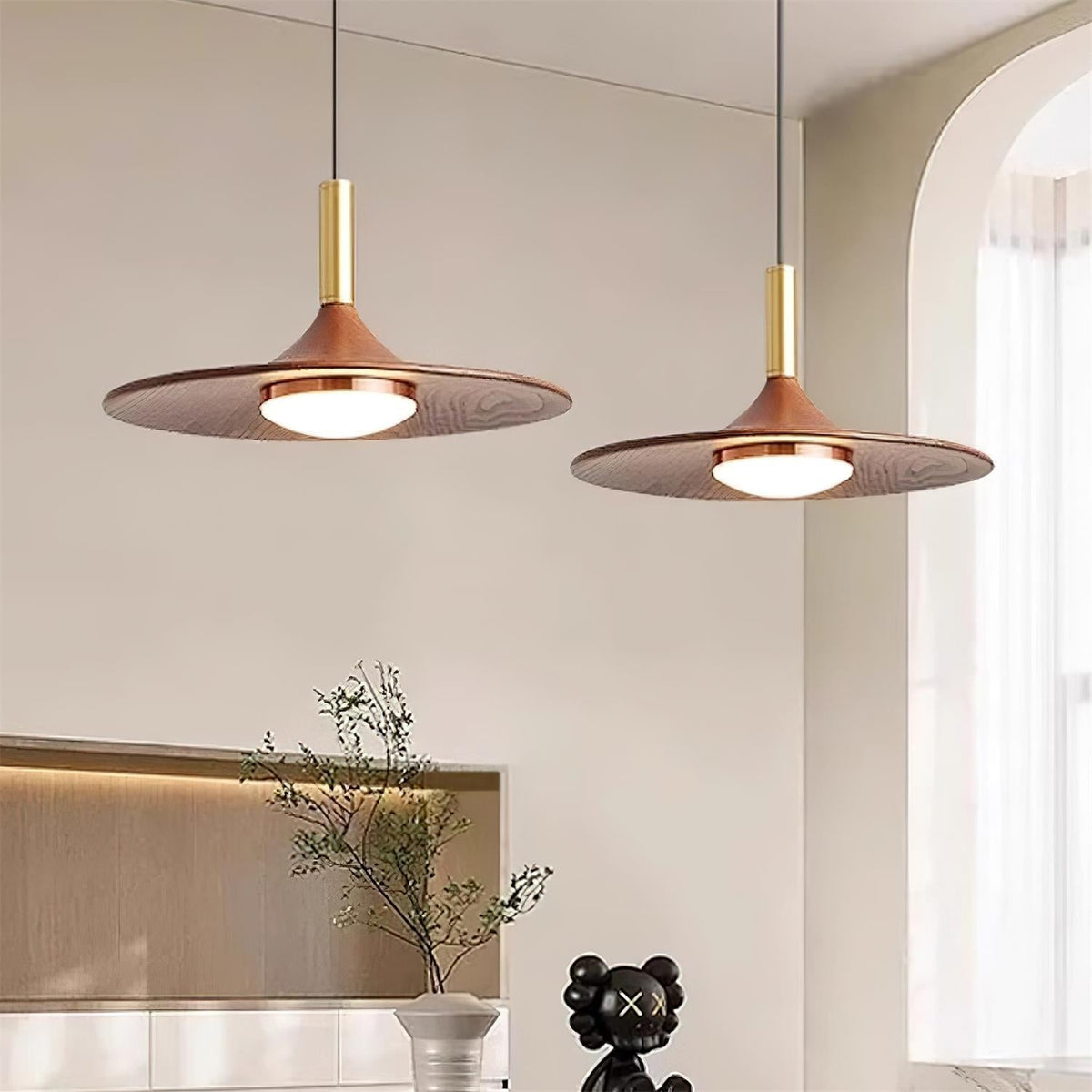 Kaelin Pendant Light Hat Shape Wood Midcentury-Neutral Decor