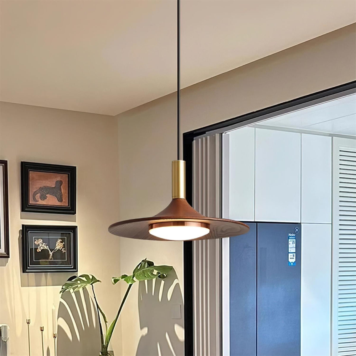 Kaelin Pendant Light Hat Shape Wood Midcentury-Neutral Decor