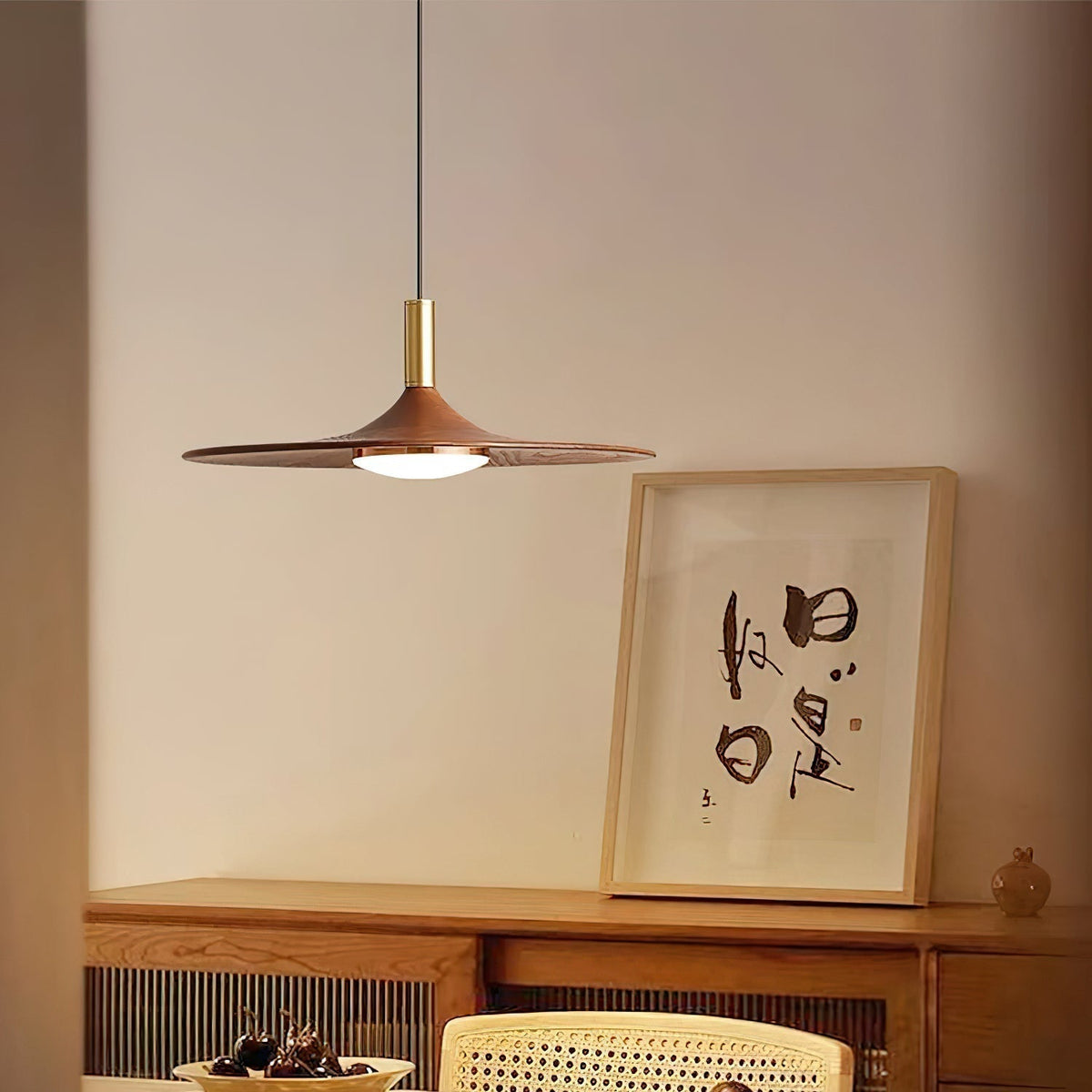 Kaelin Pendant Light Hat Shape Wood Midcentury-Neutral Decor