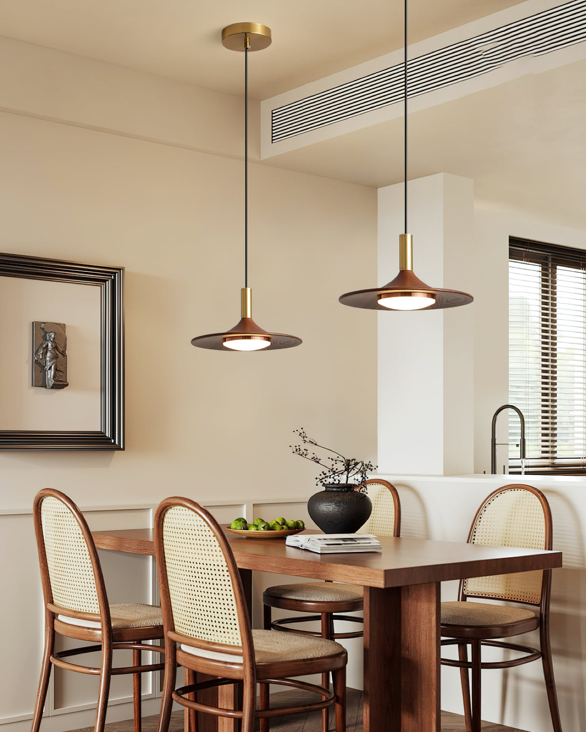 Kaelin Pendant Light Hat Shape Wood Midcentury-Neutral Decor