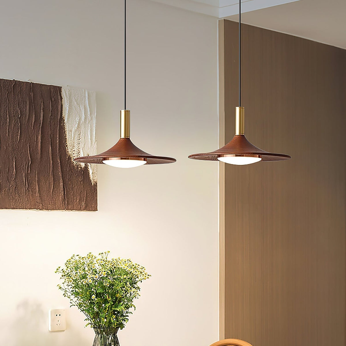 Kaelin Pendant Light Hat Shape Wood Midcentury-Neutral Decor