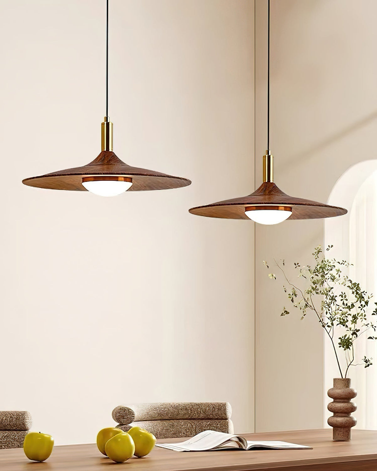 Kaelin Pendant Light Hat Shape Wood Midcentury-Neutral Decor