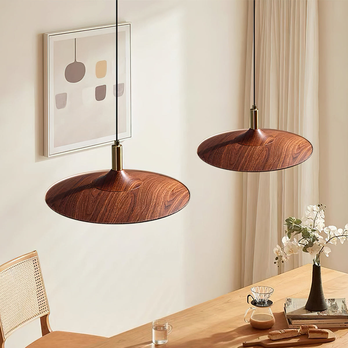 Kaelin Pendant Light Hat Shape Wood Midcentury-Neutral Decor