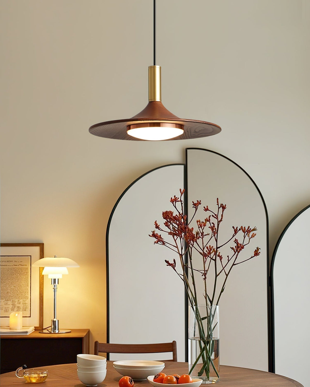 Kaelin Pendant Light Hat Shape Wood Midcentury-Neutral Decor
