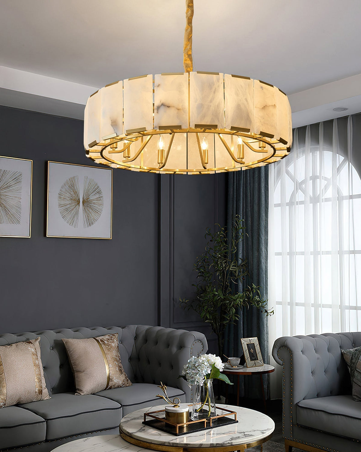 The 6-head version of the Nashima Alabaster Chandelier.